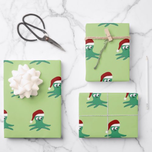 Cute Santa Octopus Wrapping Paper Sheets