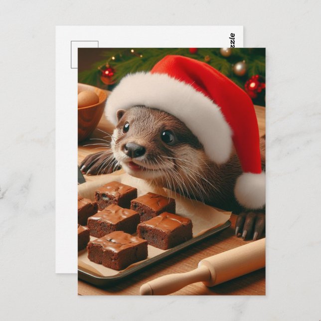 Cute Santa Otter With Brownies for Christmas Postcard (Front/Back)