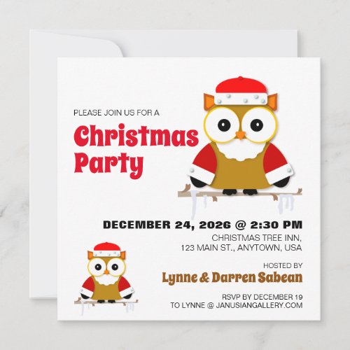 Cute Santa Owl Holiday Party Invitation