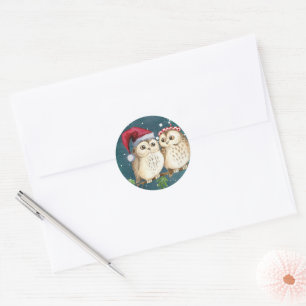 Cute Santa Owls Christmas Envelope Classic Round Classic Round Sticker