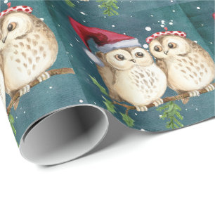 Cute Santa Owls Christmas Wrapping Paper