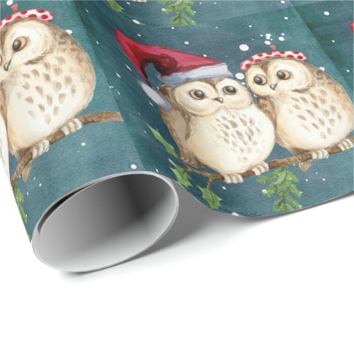 Cute Santa Owls Christmas Wrapping Paper