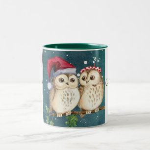 Cute Santa Owls Two-Tone Coffee Mug