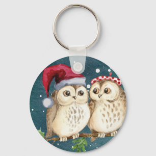 Cute Santa Owls with hats Keychain