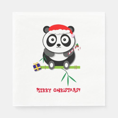 Cute Santa Panda Bear Christmas Napkins