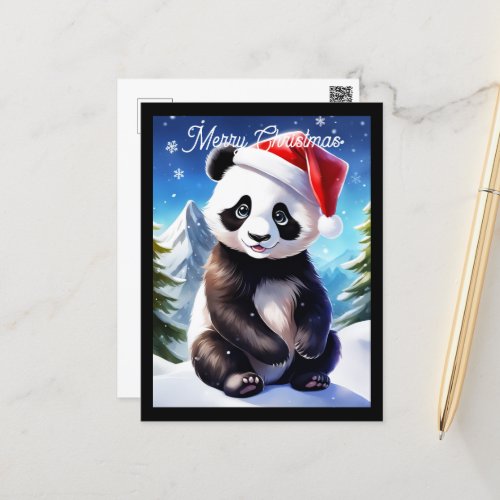Cute Santa Panda Christmas Holiday Postcard