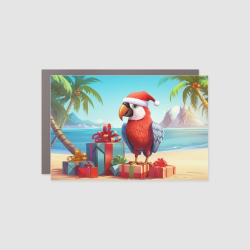 Cute Santa Parrot Tropical Beach Christmas Car Magnet