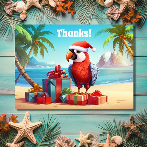 Cute Santa Parrot Tropical Beach Christmas Thank You Card