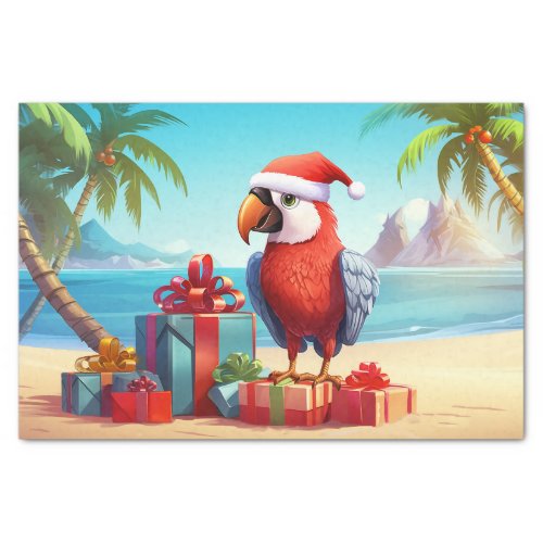 Cute Santa Parrot Tropical Beach Christmas Tissue Paper