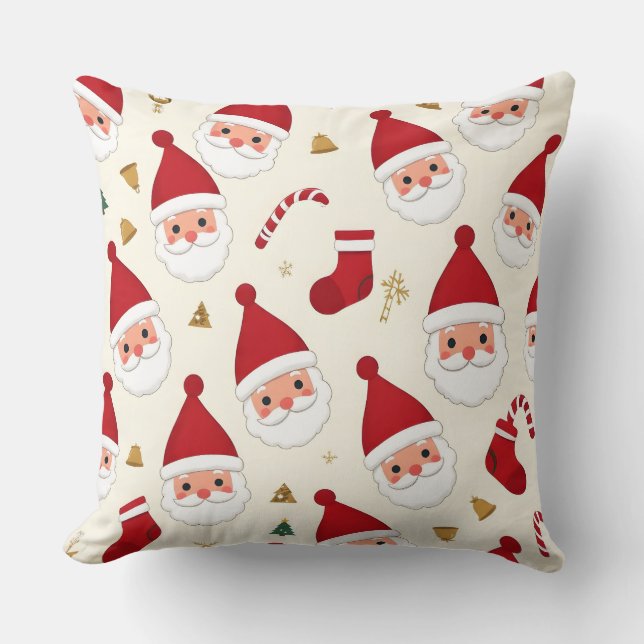 Cute Santa Pattern Christmas Throw Pillow (Front)