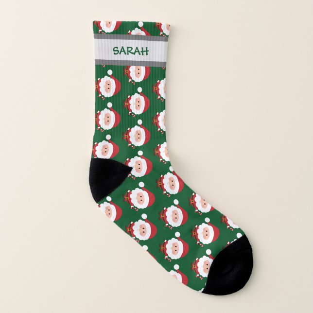 Cute Santa Pattern Personalized Name Christmas Socks (Right Outside)