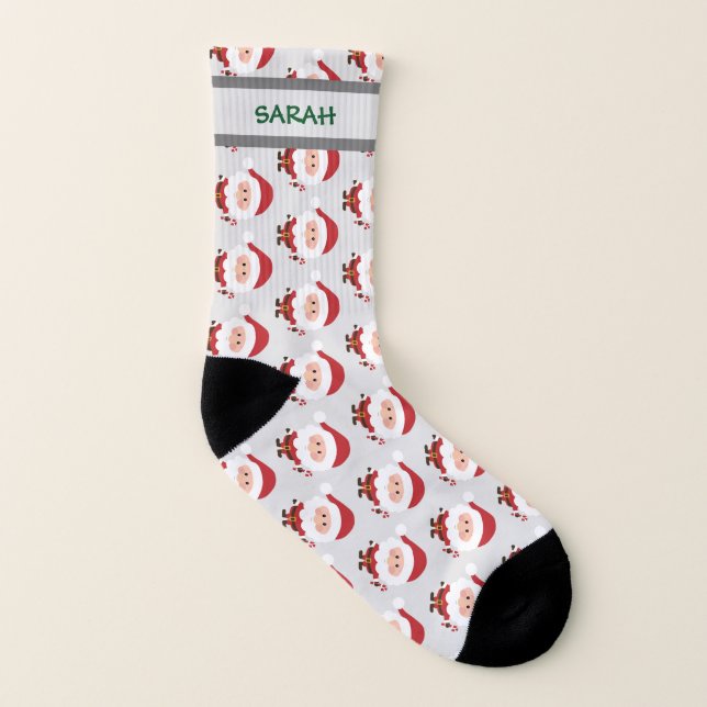 Cute Santa Pattern Personalized Name Christmas Socks (Right Outside)