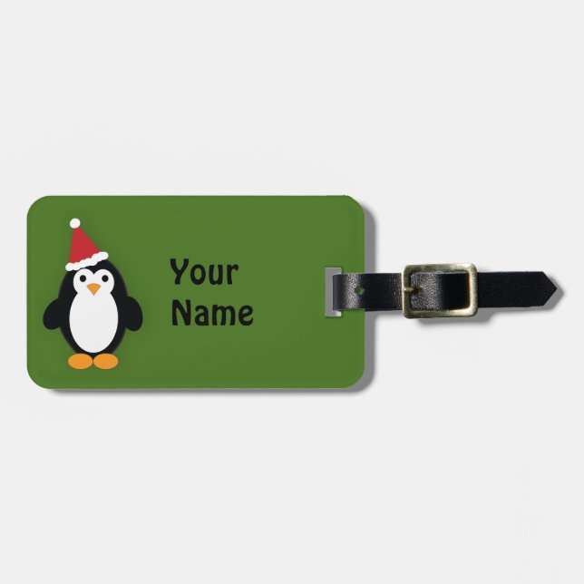 Cute Santa Penguin Luggage Tag (Front Horizontal)