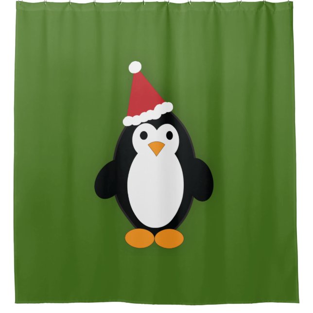 Cute Santa Penguin Shower Curtain (Front)