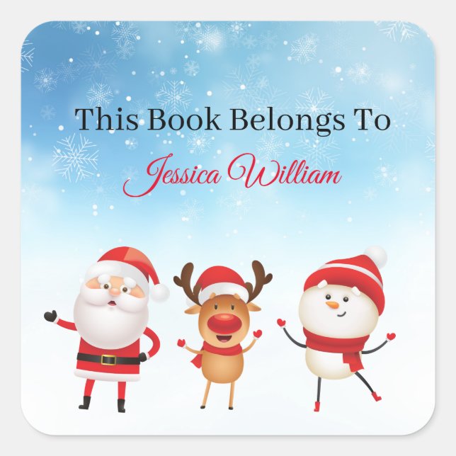 Cute Santa Personalized  Bookplate Label for Books (Front)