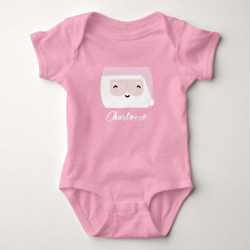 Cute Santa Pink Christmas Baby Bodysuit