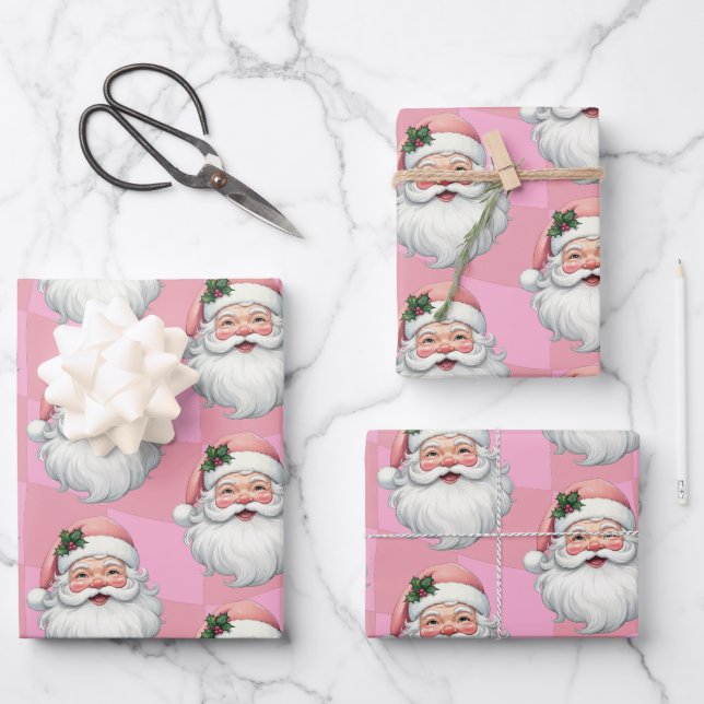 Cute Santa Pink Christmas  Wrapping Paper Sheets (Front)