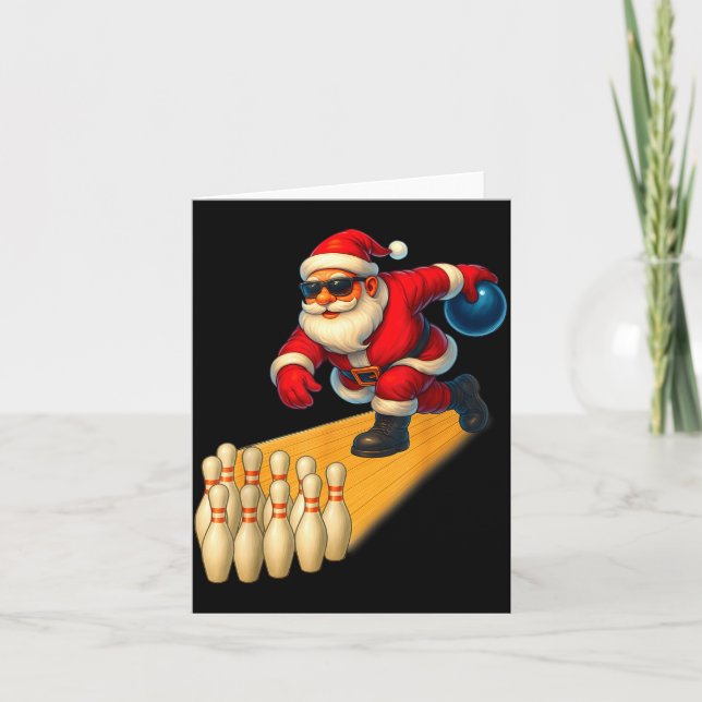 Cute Santa Playing Bowling Ball And Ns Bowler Chri Card (Front)