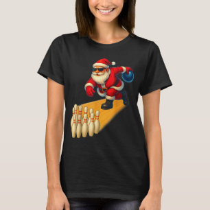 Cute Santa Playing Bowling Ball And Ns Bowler Chri T-Shirt