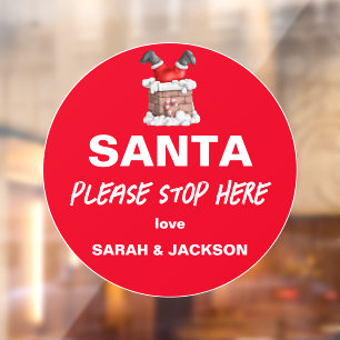 Cute Santa Please Stop Here Kids Names Christmas Window Cling