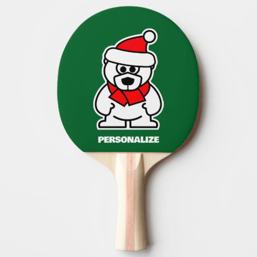 Cute Santa polar bear cartoon ping pong paddle