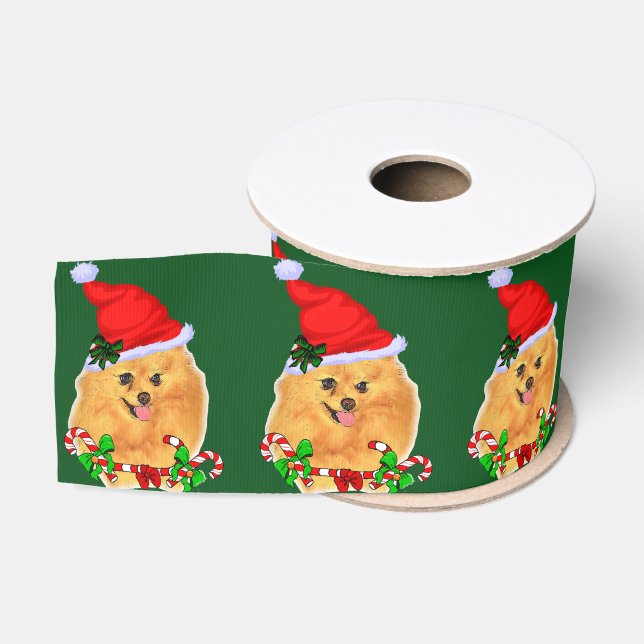 Cute Santa Pomeranian Christmas Grosgrain Ribbon (Spool)