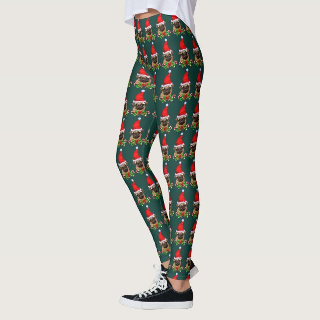 Cute Santa Pug Christmas  Leggings (Left)