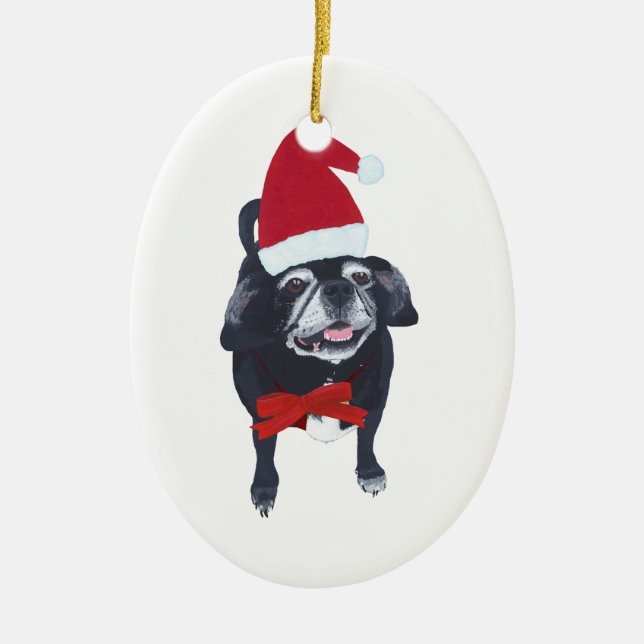 Cute Santa Pug Dog Christmas Ornaments (Front)