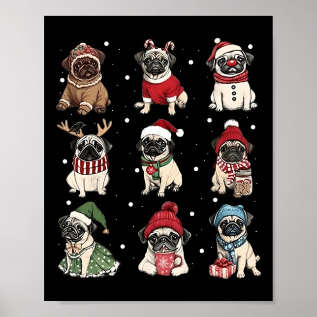 Cute Santa Pug Funny Xmas Lights Dogs Lover Men Wo Poster (Front)