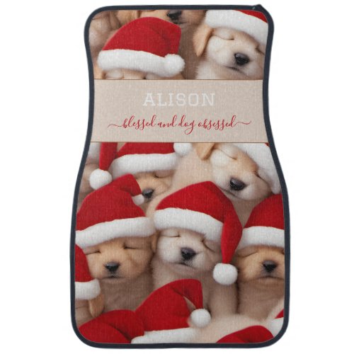 Cute Santa Puppies Dog Lover Name Car Floor Mat 