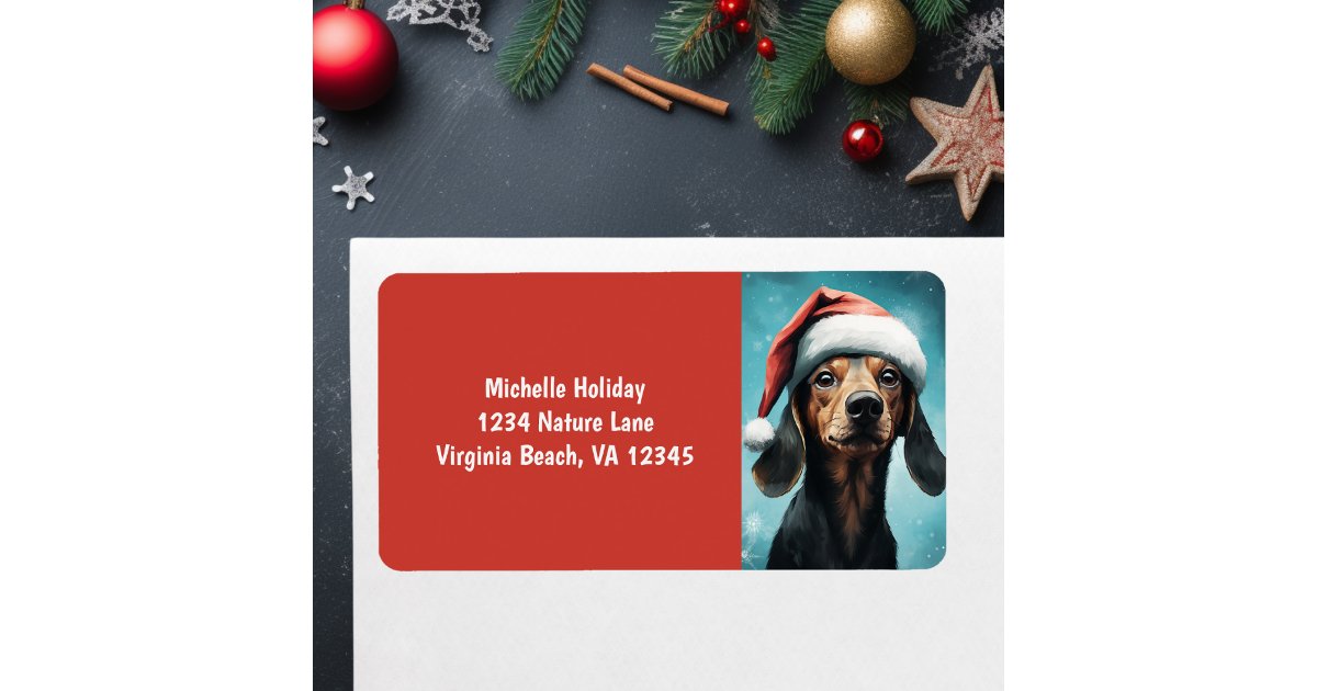 Cute Santa Puppy Dog Dachshund Christmas Address Label | Zazzle