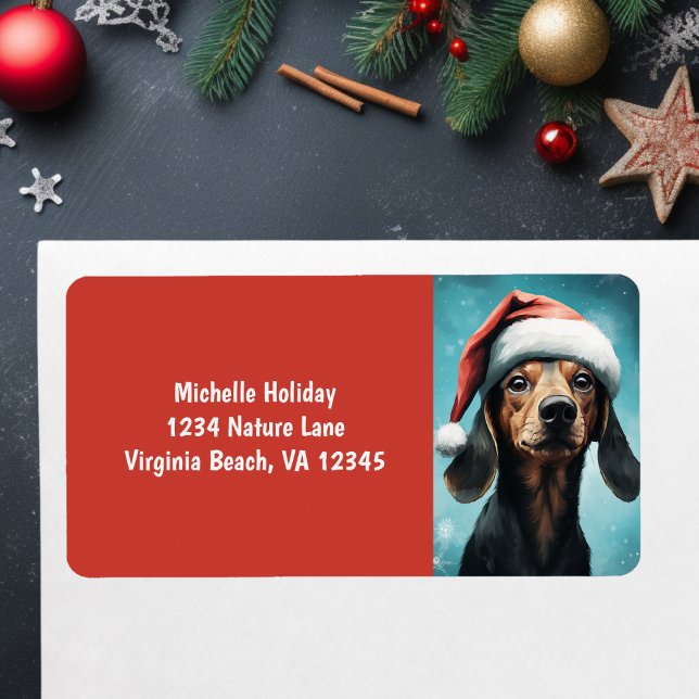 Cute Santa Puppy Dog Dachshund Christmas Address Label (Cute Santa Puppy Dog Dachshund Christmas Address Label)