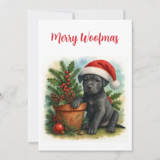 Cute Santa Puppy Merry Woofmas Christmas Holiday Card