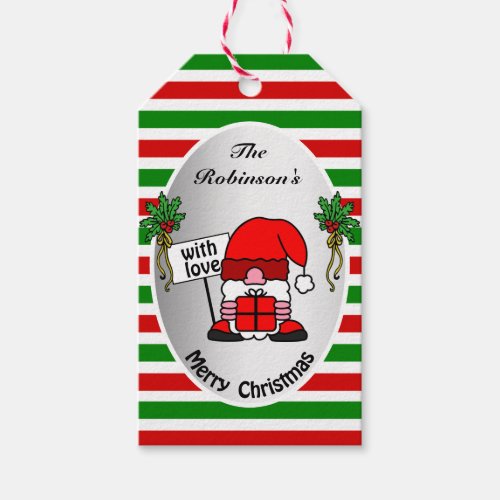 Cute Santa Red and Green Stripes Silver Color Xmas Gift Tags