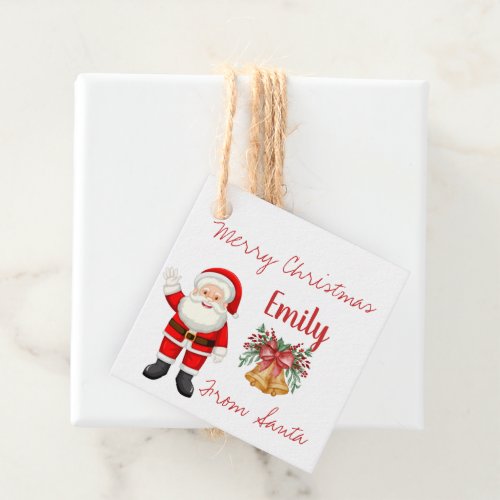 Cute Santa Red Berries Bell Name Merry Christmas Favor Tags