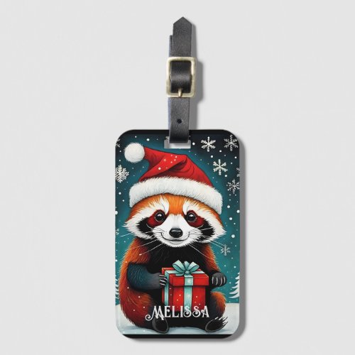 Cute Santa Red Panda Snowy Winter Christmas Luggage Tag