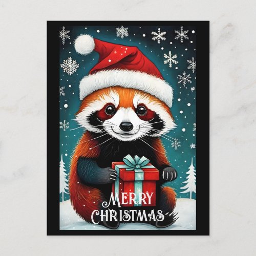 Cute Santa Red Panda Snowy Winter Christmas Postcard