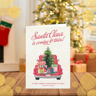 Cute Santa Red Truck & Tree Holiday Note Card