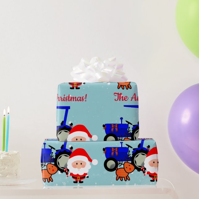 Cute Santa, Reindeer and Farm Tractor Wrapping Pap Paper (Party Gifts)
