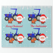 Cute Santa, Reindeer and Farm Tractor Wrapping Pap Wrapping Paper (Flat)
