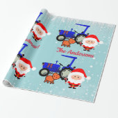 Cute Santa, Reindeer and Farm Tractor Wrapping Pap Wrapping Paper (Unrolled)