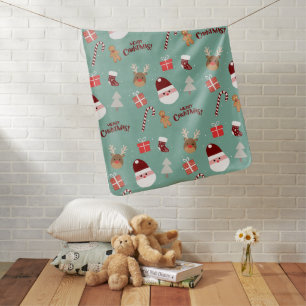 Cute Santa Reindeer Candy Cane Gingerbread Pattern Baby Blanket