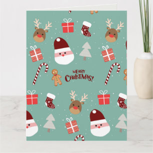 Cute Santa Reindeer Candy Cane Gingerbread Pattern Card