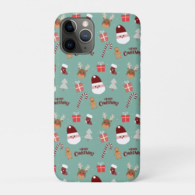 Cute Santa Reindeer Candy Cane Gingerbread Pattern Case-Mate iPhone Case (Back)