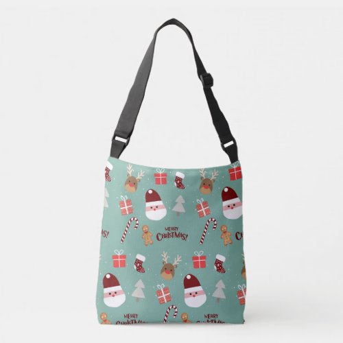 Cute Santa Reindeer Candy Cane Gingerbread Pattern Crossbody Bag