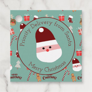 Cute Santa Reindeer Candy Cane Gingerbread Pattern Favor Tags