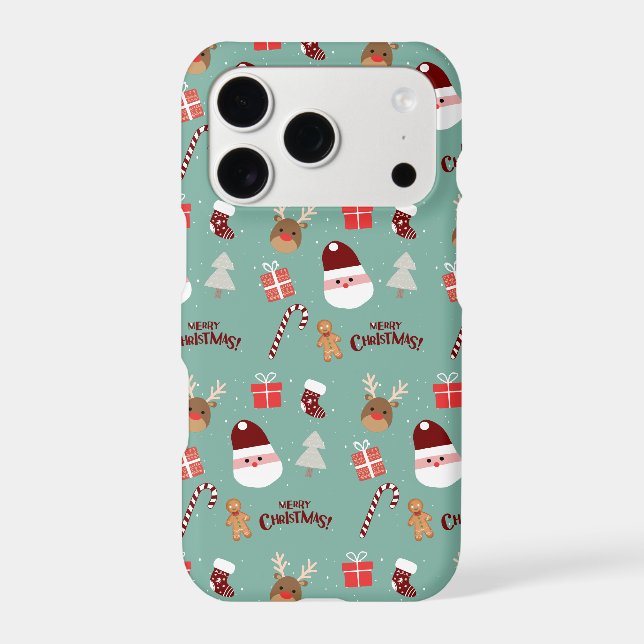 Cute Santa Reindeer Candy Cane Gingerbread Pattern Iphone Case (Back)