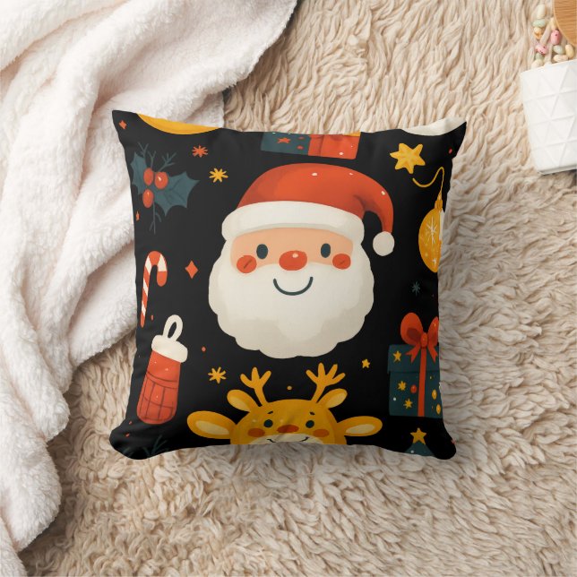 Cute Santa & Reindeer Christmas Pillow (Blanket)