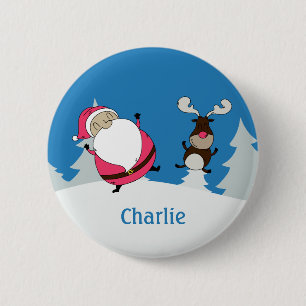 Cute Santa & Reindeer custom name button