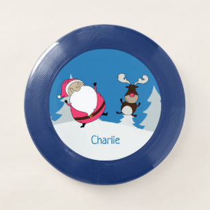 Cute Santa & Reindeer custom name frisbee